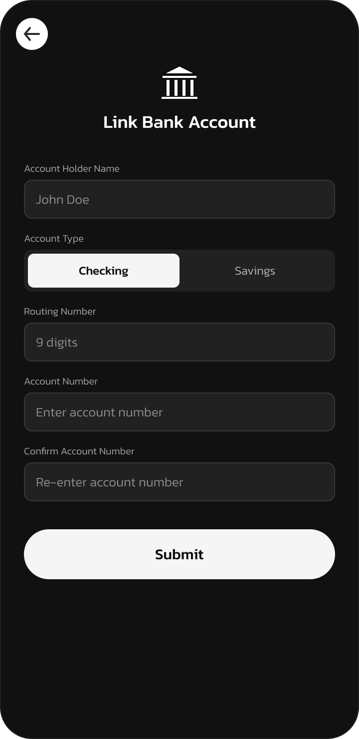 Link bank account manual form